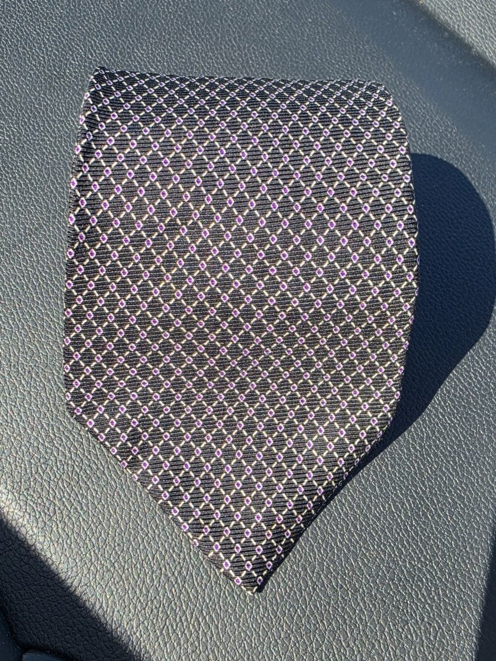 Ralph Lauren Black Tie with Purple Micro-Diamond Pattern